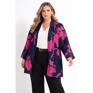 Chico's Travelers Navy and Pink Floral Blazer Jacket Women's XL 16-18 3